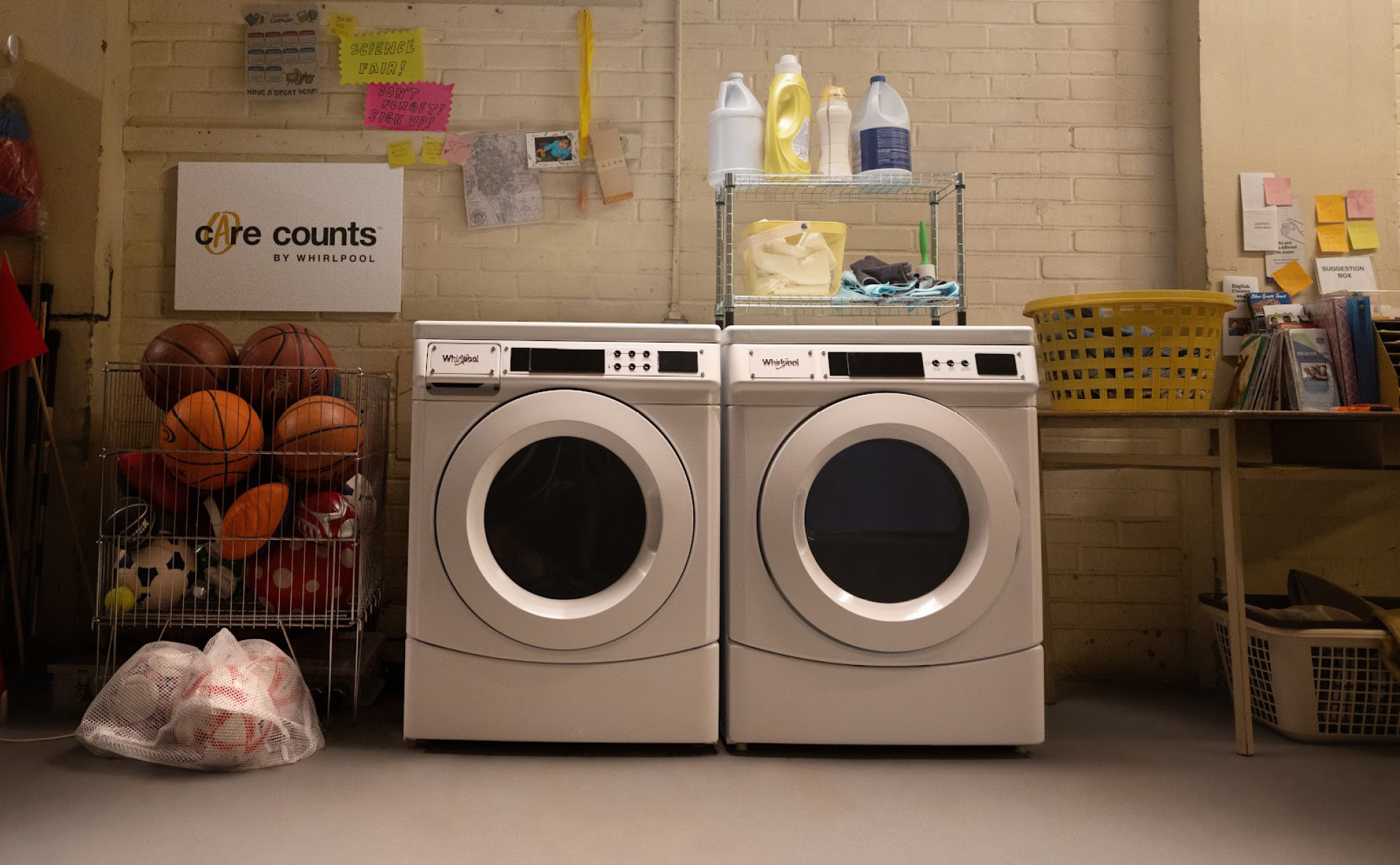 Care Counts image of laundry pair in a school