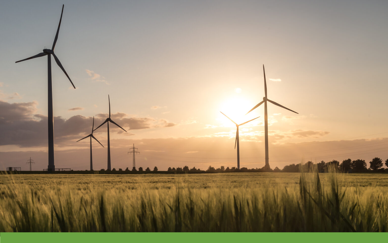 Wind turbine farm in the sunset