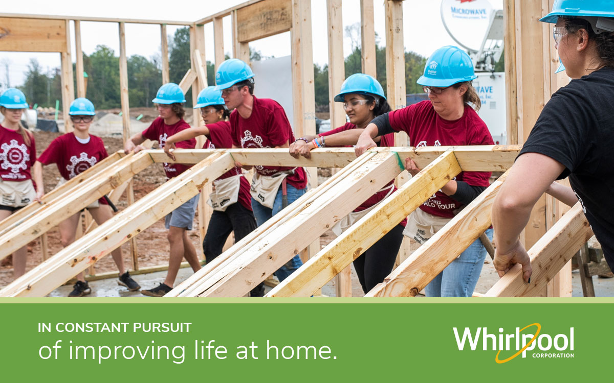 Indiana University Kelley School of Business students work with Whirlpool employees and Habitat for Humanity