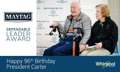 Maytag® Honors President Carter’s 96th Birthday with Dependable Leader Award and Appliance Donation to Boys & Girls Club